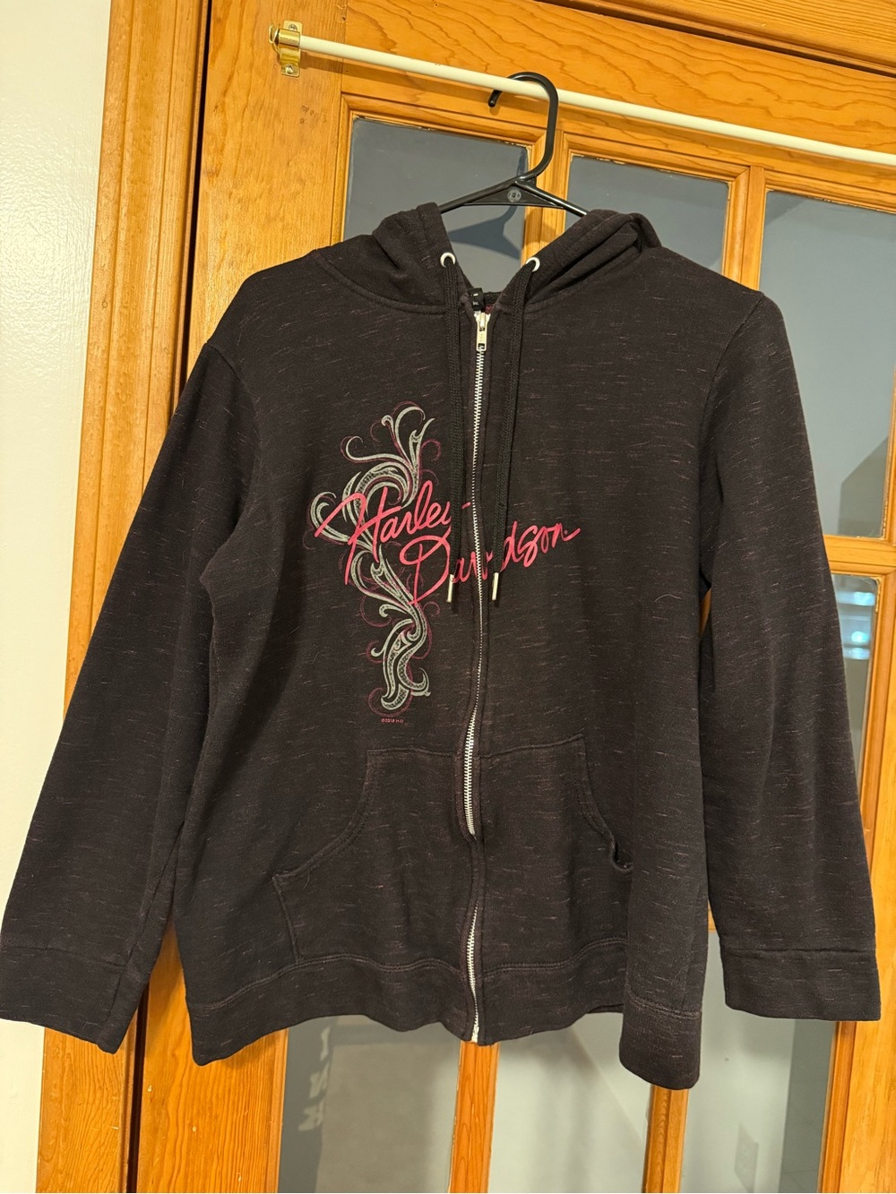 Harley-Davidson Black Zip Front Hoodie with Pink Script Logo
